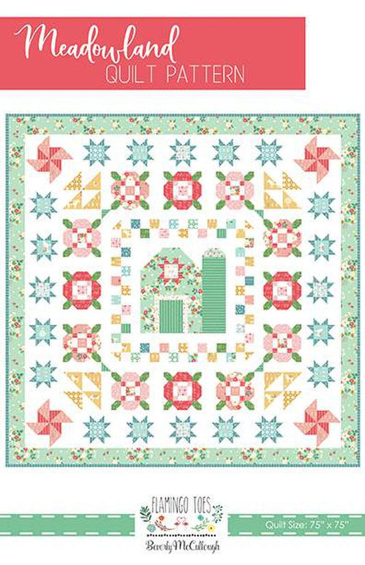 SALE Meadowland Quilt PATTERN P138 - Beverly McCullough - Riley Blake Design - INSTRUCTIONS Only - Pieced Barn Flowers Stars Pinwheels