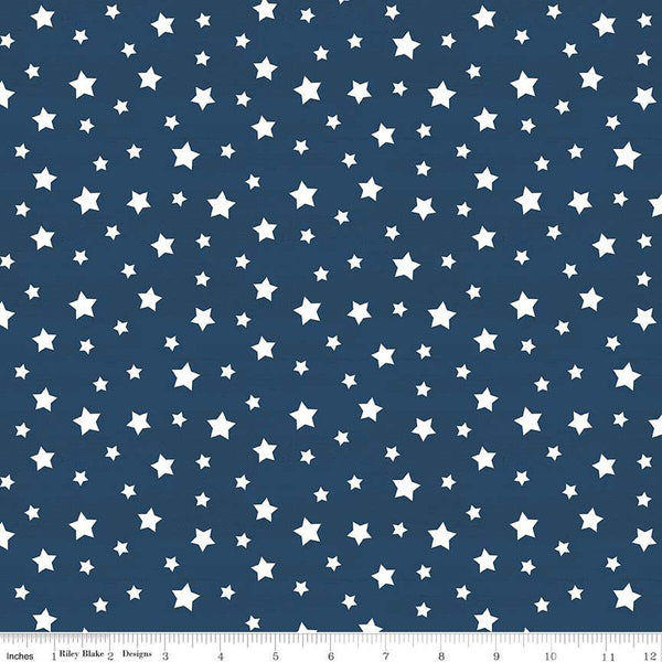 SALE Monthly Placemats July Stars C12413 Navy - Riley Blake Designs - Patriotic Independence Day  - Quilting Cotton Fabric