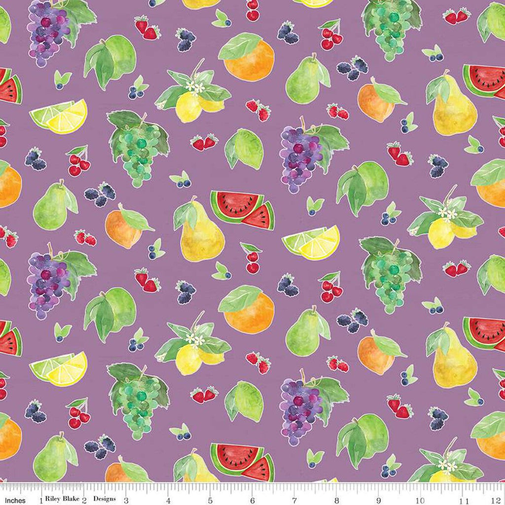 CLEARANCE Monthly Placemats August Fruit Toss C12415 Lilac - Riley Blake Designs - Berries Pears Grapes Watermelon  - Quilting Cotton Fabric