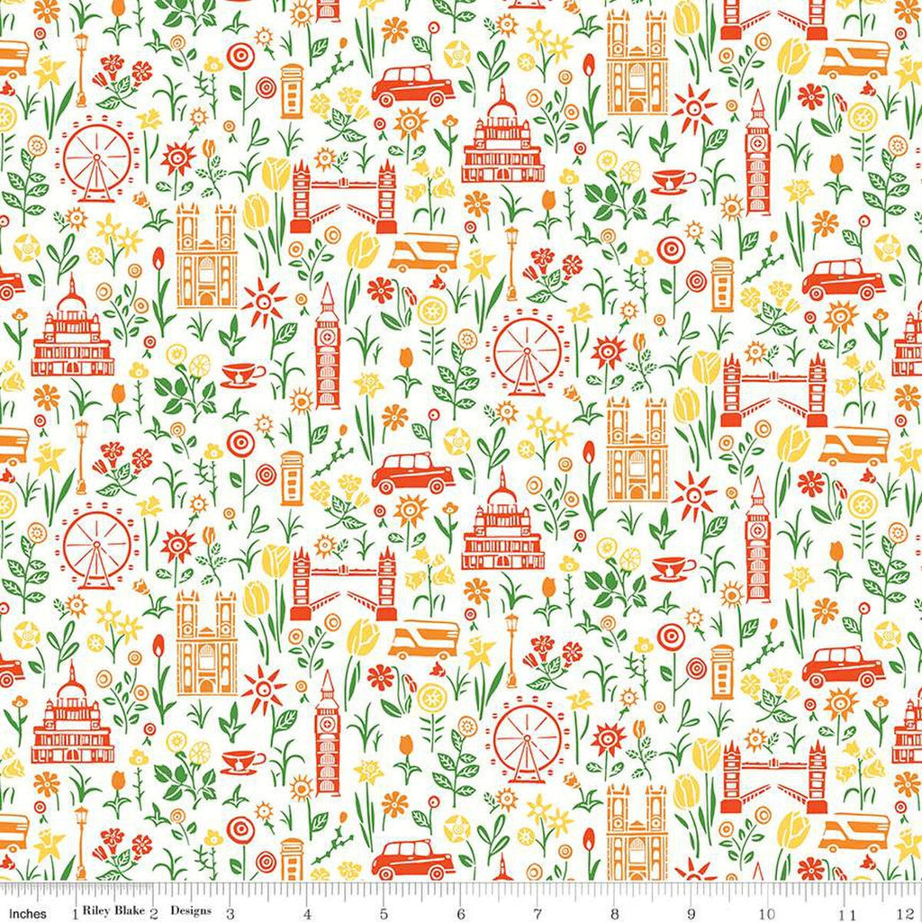 SALE London Parks Summer in the City C 01666860C - Riley Blake Designs - Flowers Landmarks Icons  - Quilting Cotton Fabric