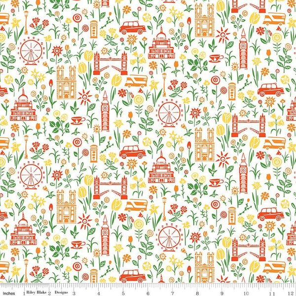 SALE London Parks Summer in the City C 01666860C - Riley Blake Designs - Flowers Landmarks Icons - Liberty Fabrics - Quilting Cotton Fabric