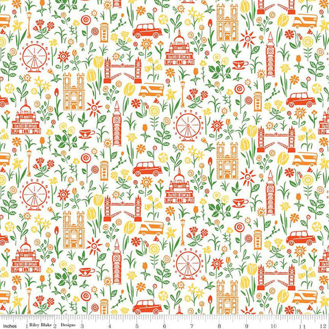 London Parks Summer in the City C 01666860C - Riley Blake Designs - Flowers Landmarks Icons  - Quilting Cotton Fabric