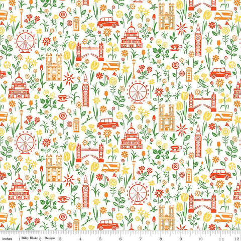 SALE London Parks Summer in the City C 01666860C - Riley Blake Designs - Flowers Landmarks Icons - Liberty Fabrics - Quilting Cotton Fabric