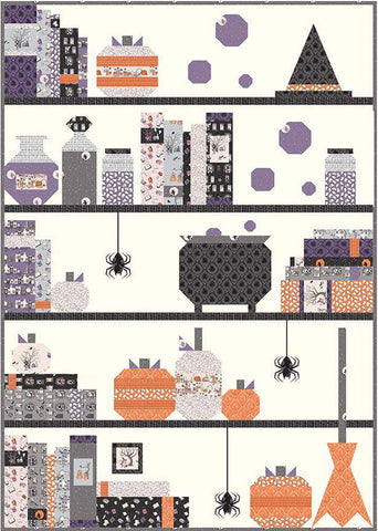 Spooky Shelfie Quilt PATTERN P115 by Melissa Mortenson - Riley Blake Design - INSTRUCTIONS Only - Halloween Hat Broom Pumpkins Books