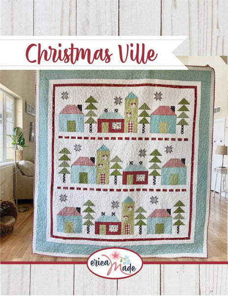 SALE Christmas Ville Quilt PATTERN P189 by Erica Made - Riley Blake Design - INSTRUCTIONS Only - Row Quilt Pieced Houses Trees