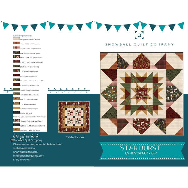 SALE Starburst Quilt PATTERN P190 by Snowball Quilt Company - Riley Blake Design - INSTRUCTIONS Only - Includes Bonus Table Topper