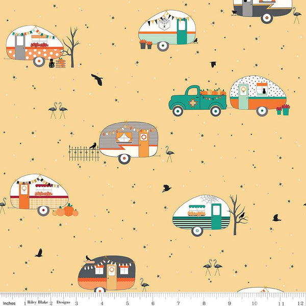 23" End of Bolt - SALE Haunted Adventure Main C13110 Beehive - Riley Blake Designs - Halloween Camping Trailers - Quilting Cotton Fabric