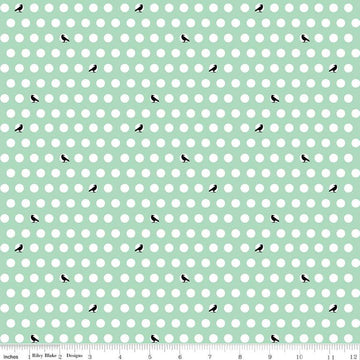 SALE Haunted Adventure Dots & Crows C13113 Caribbean - Riley Blake Designs - Halloween Birds White Polka Dots - Quilting Cotton Fabric