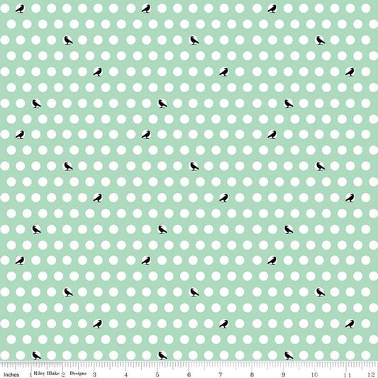 SALE Haunted Adventure Dots & Crows C13113 Caribbean - Riley Blake Designs - Halloween Birds White Polka Dots - Quilting Cotton Fabric