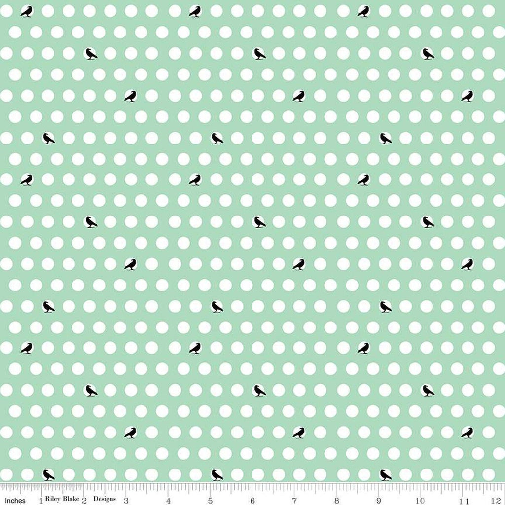 Haunted Adventure Dots and Crows C13113 Caribbean - Riley Blake Designs - Halloween Birds White Polka Dots - Quilting Cotton Fabric