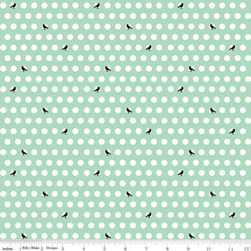 SALE Haunted Adventure Dots & Crows C13113 Caribbean - Riley Blake Designs - Halloween Birds White Polka Dots - Quilting Cotton Fabric
