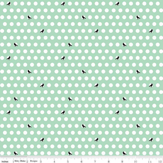SALE Haunted Adventure Dots & Crows C13113 Caribbean - Riley Blake Designs - Halloween Birds White Polka Dots - Quilting Cotton Fabric