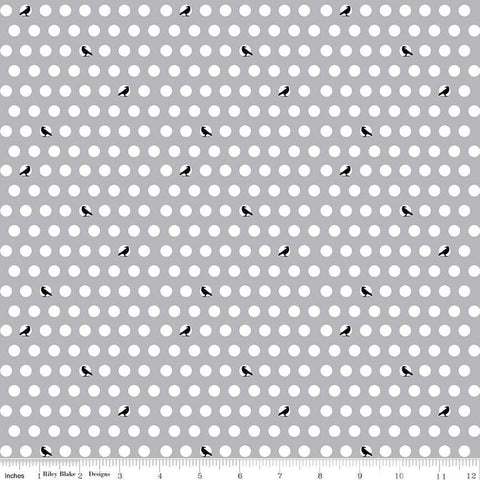 SALE Haunted Adventure Dots and Crows C13113 Gray - Riley Blake Designs - Halloween Birds White Polka Dots - Quilting Cotton Fabric