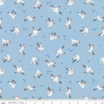 Lost at Sea Seagulls Flight C13401 Sky - Riley Blake Designs - Bird Birds Dots - Quilting Cotton Fabric