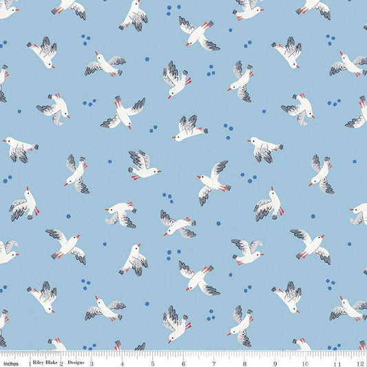 Lost at Sea Seagulls Flight C13401 Sky - Riley Blake Designs - Bird Birds Dots - Quilting Cotton Fabric