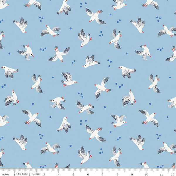 Lost at Sea Seagulls Flight C13401 Sky - Riley Blake Designs - Bird Birds Dots - Quilting Cotton Fabric