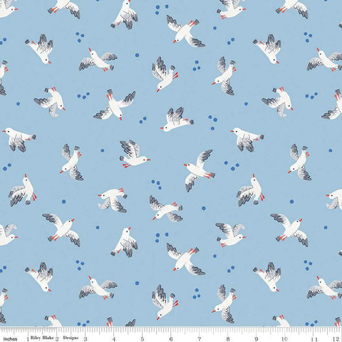 Lost at Sea Seagulls Flight C13401 Sky - Riley Blake Designs - Bird Birds Dots - Quilting Cotton Fabric