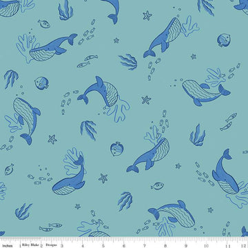 19" End of Bolt - Lost at Sea Whales C13402 Seafoam - Riley Blake Designs - Sea Life Fish - Quilting Cotton Fabric