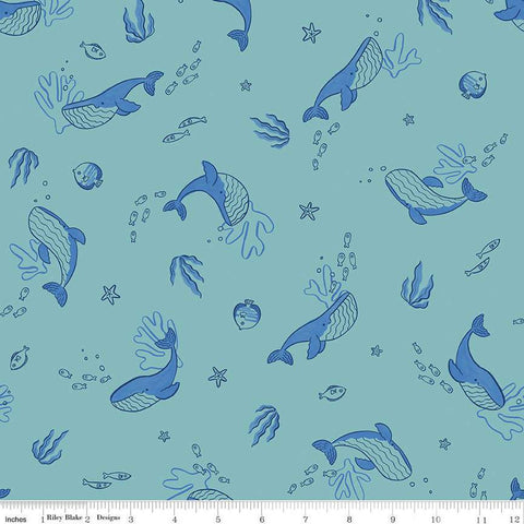 Lost at Sea Whales C13402 Seafoam - Riley Blake Designs - Sea Life Fish - Quilting Cotton Fabric