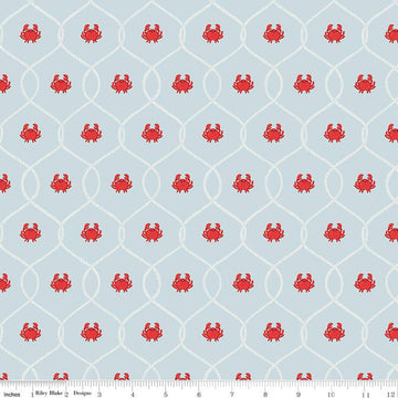 SALE Lost at Sea Happy Crabs C13404 Arctic - Riley Blake Designs - Nautical Medallions Rope Lines  - Quilting Cotton Fabric