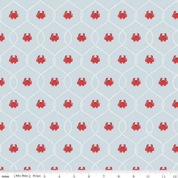 SALE Lost at Sea Happy Crabs C13404 Arctic - Riley Blake Designs - Nautical Medallions Rope Lines  - Quilting Cotton Fabric