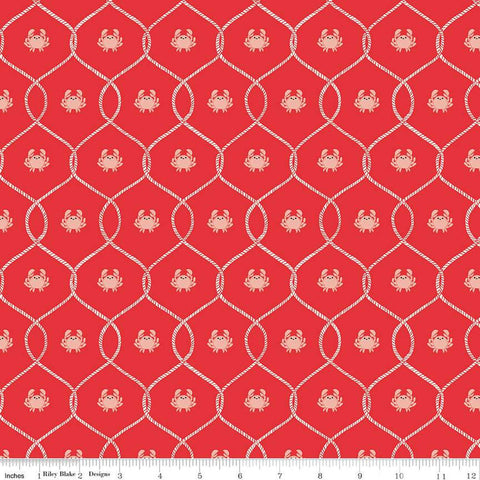 18" End of Bolt - CLEARANCE Lost at Sea Happy Crabs C13404 Poppy - Riley Blake  - Nautical Medallions Rope Lines  - Quilting Cotton