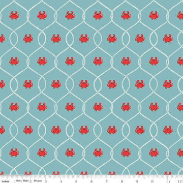 DEAL Lost at Sea Happy Crabs C13404 Seafoam - Riley Blake Designs - Nautical Medallions Rope Lines  - Quilting Cotton Fabric