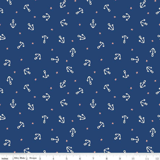 10" End of Bolt - Lost at Sea Starfish and Achors C13405 Navy - Riley Blake Designs - Nautical - Quilting Cotton Fabric
