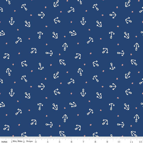 Lost at Sea Starfish and Achors C13405 Navy - Riley Blake Designs - Nautical - Quilting Cotton Fabric