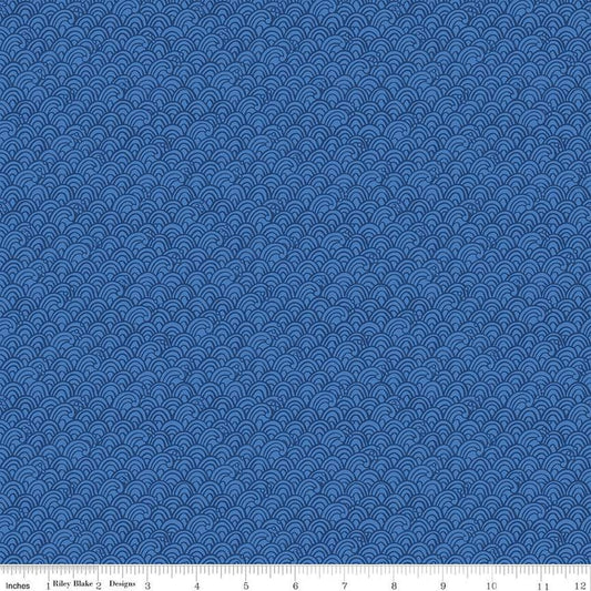 11" End of Bolt - Lost at Sea Waves C13406 Azure - Riley Blake Designs - Nautical Tone-on-Tone - Quilting Cotton Fabric