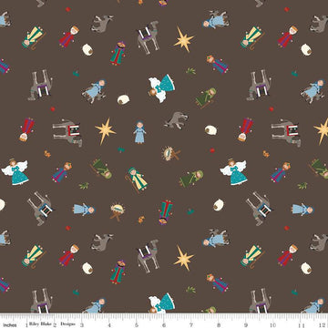 CLEARANCE Silent Night Story Characters SC13571 Earth SPARKLE - Riley Blake  - Christmas Nativity Gold SPARKLE - Quilting Cotton