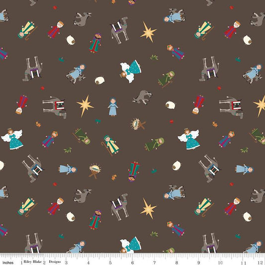 CLEARANCE Silent Night Story Characters SC13571 Earth SPARKLE - Riley Blake  - Christmas Nativity Gold SPARKLE - Quilting Cotton