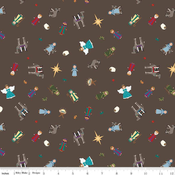 CLEARANCE Silent Night Story Characters SC13571 Earth SPARKLE - Riley Blake  - Christmas Nativity Gold SPARKLE - Quilting Cotton