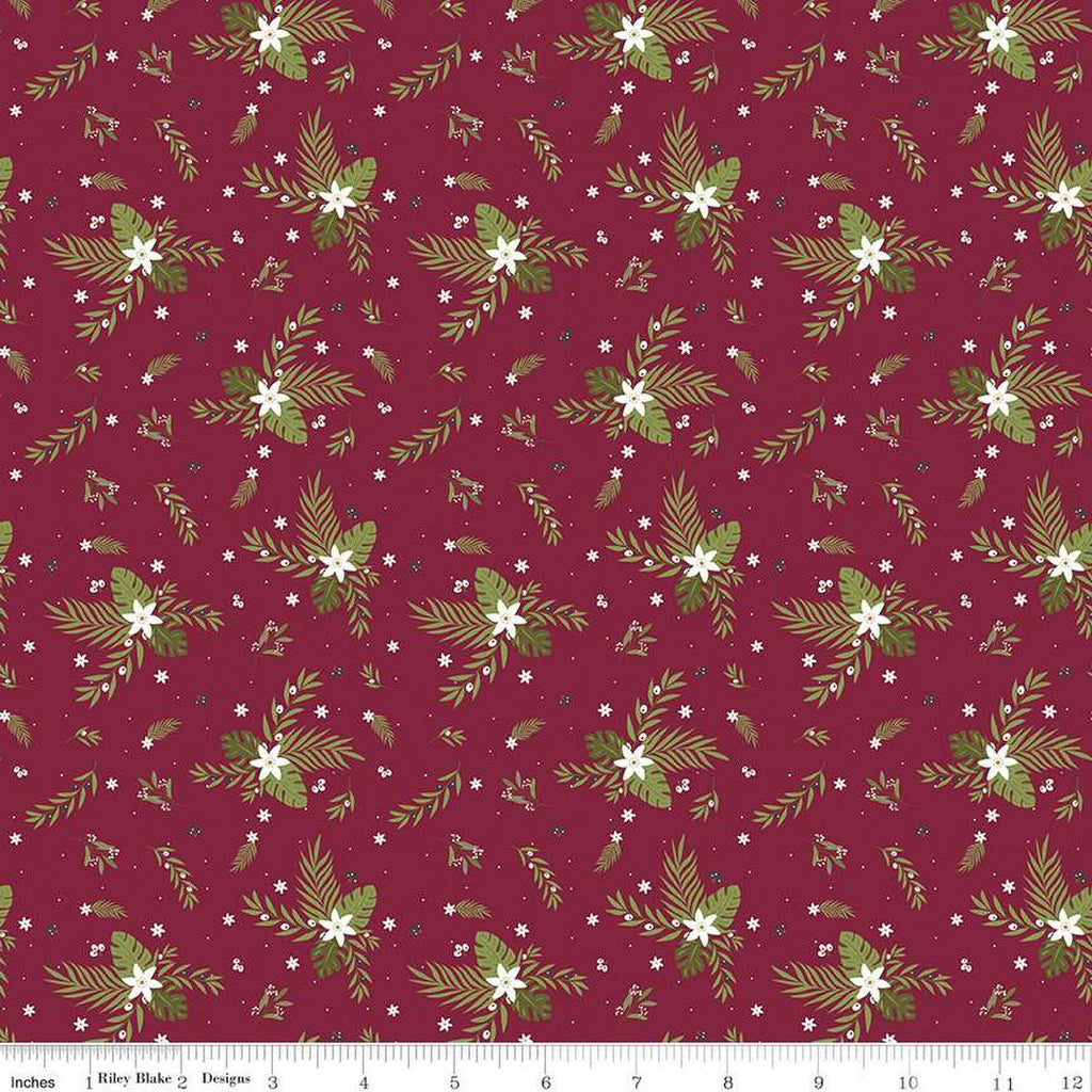 Silent Night Olive Branch SC13572 Berry SPARKLE - Riley Blake Designs - Christmas Flowers Leaves Gold SPARKLE - Quilting Cotton Fabric
