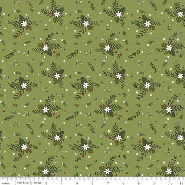 Silent Night Olive Branch SC13572 Olive SPARKLE - Riley Blake Designs - Christmas Flowers Leaves Gold SPARKLE - Quilting Cotton Fabric