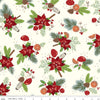 SALE Yuletide Forest Main C13540 Cream - Riley Blake Designs - Christmas Pine Needles Cones Poinsettias Holly - Quilting Cotton Fabric