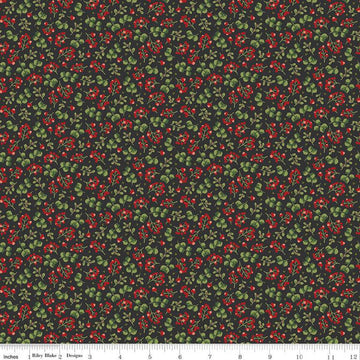 SALE Yuletide Forest Berry Sprigs C13543 Charcoal - Riley Blake Designs - Christmas Leaves Berries - Quilting Cotton Fabric