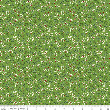 Yuletide Forest Berry Sprigs C13543 Lime - Riley Blake Designs - Christmas Leaves Berries - Quilting Cotton Fabric