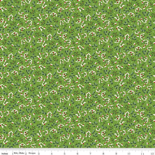 Yuletide Forest Berry Sprigs C13543 Lime - Riley Blake Designs - Christmas Leaves Berries - Quilting Cotton Fabric