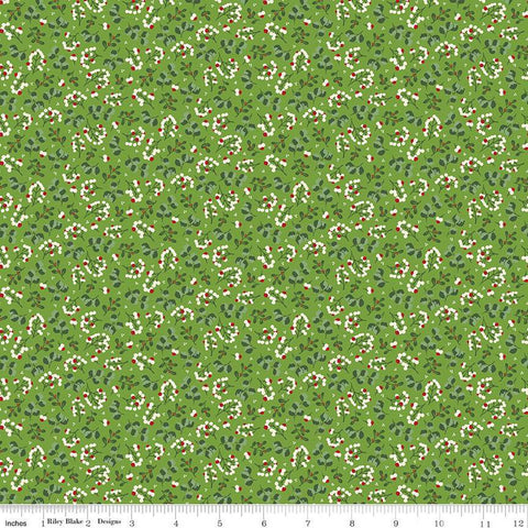 SALE Yuletide Forest Berry Sprigs C13543 Lime - Riley Blake Designs - Christmas Leaves Berries - Quilting Cotton Fabric