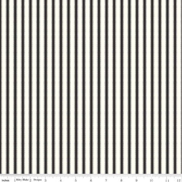 Yuletide Forest Ticking C13545 Charcoal - Riley Blake - Christmas Cream/Charcoal Stripes Stripe Striped - Quilting Cotton Fabric