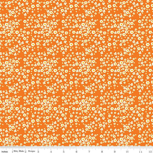 DEAL Adel in Summer Daisy C13393 Orange - Riley Blake Designs - Floral Flowers Daisies Dots - Quilting Cotton Fabric