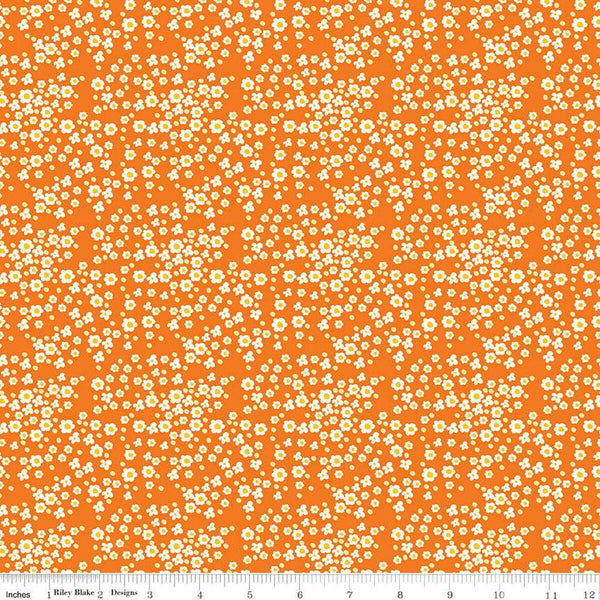 SALE Adel in Summer Daisy C13393 Orange - Riley Blake Designs - Floral Flowers Daisies Dots - Quilting Cotton Fabric