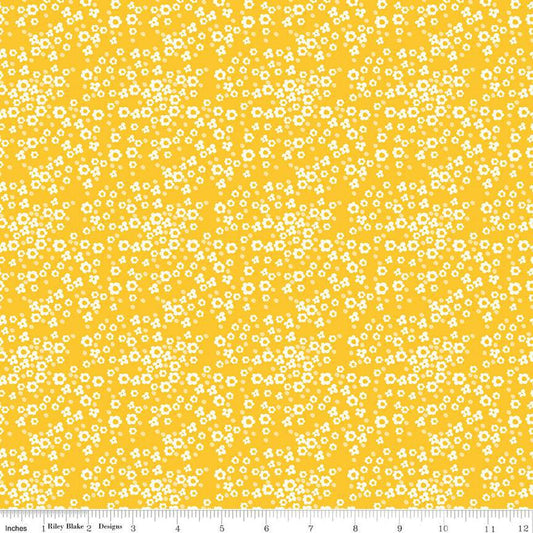 17" End of Bolt - SALE Adel in Summer Daisy C13393 Yellow - Riley Blake Designs - Floral Flowers Daisies Dots - Quilting Cotton Fabric