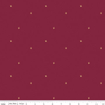 Silent Night Follow the Star SC13575 Berry SPARKLE - Riley Blake Designs - Christmas Stars Gold SPARKLE - Quilting Cotton Fabric