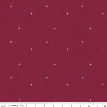 Fat Quarter End of Bolt - Silent Night Follow the Star SC13575 Berry SPARKLE - Riley Blake - Christmas Stars Gold - Quilting Cotton Fabric