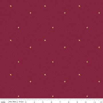 16" End of Bolt - Silent Night Follow the Star SC13575 Berry SPARKLE - Riley Blake - Christmas Stars Gold SPARKLE - Quilting Cotton Fabric