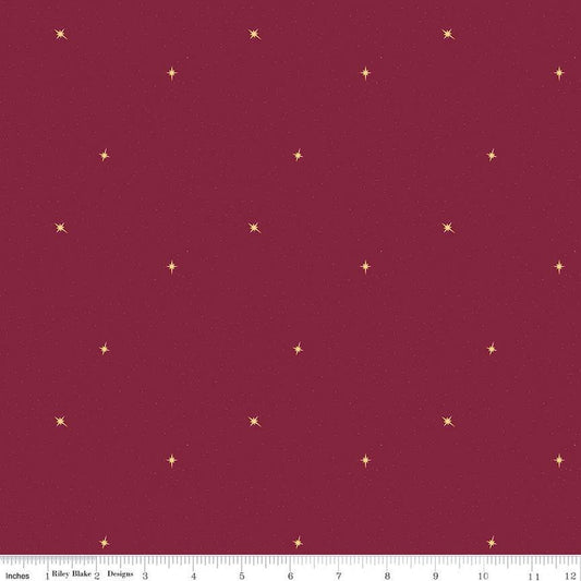 28" End of Bolt - Silent Night Follow the Star SC13575 Berry SPARKLE - Riley Blake - Christmas Stars Gold SPARKLE - Quilting Cotton Fabric