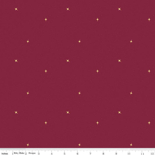 10" End of Bolt - Silent Night Follow the Star SC13575 Berry SPARKLE - Riley Blake - Christmas Stars Gold SPARKLE - Quilting Cotton Fabric