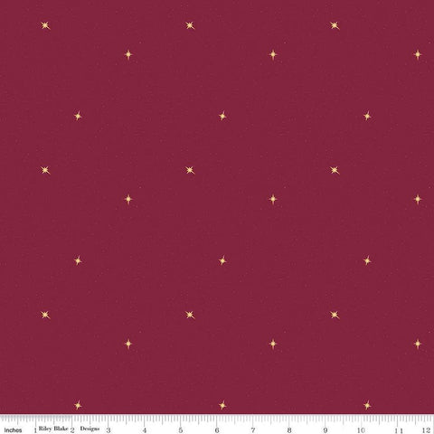 Silent Night Follow the Star SC13575 Berry SPARKLE - Riley Blake Designs - Christmas Stars Gold SPARKLE - Quilting Cotton Fabric